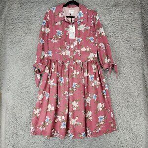 Unique Vintage Dress Womens Large Pink Floral Cottagecore Long Sleeve *NWT*